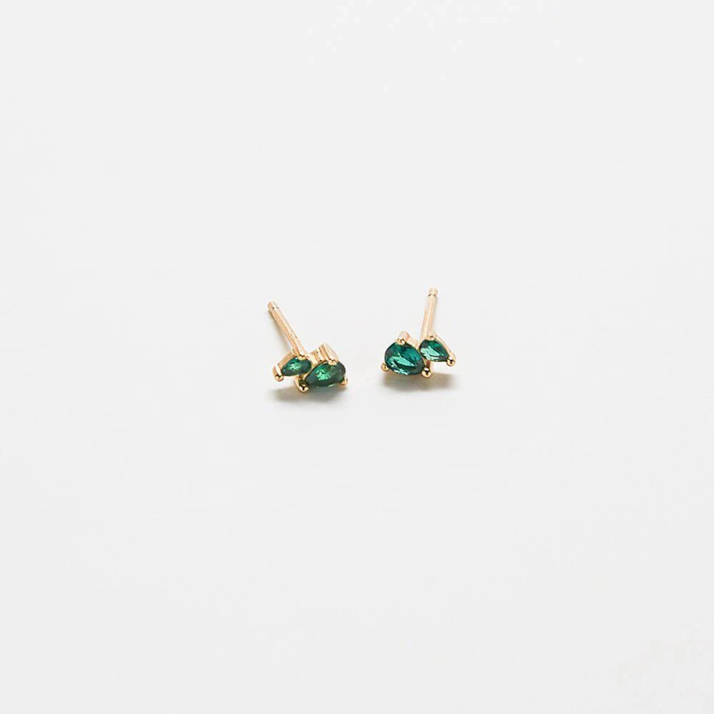 Green CZ Double Teardrop Stud Earrings Shining Edge