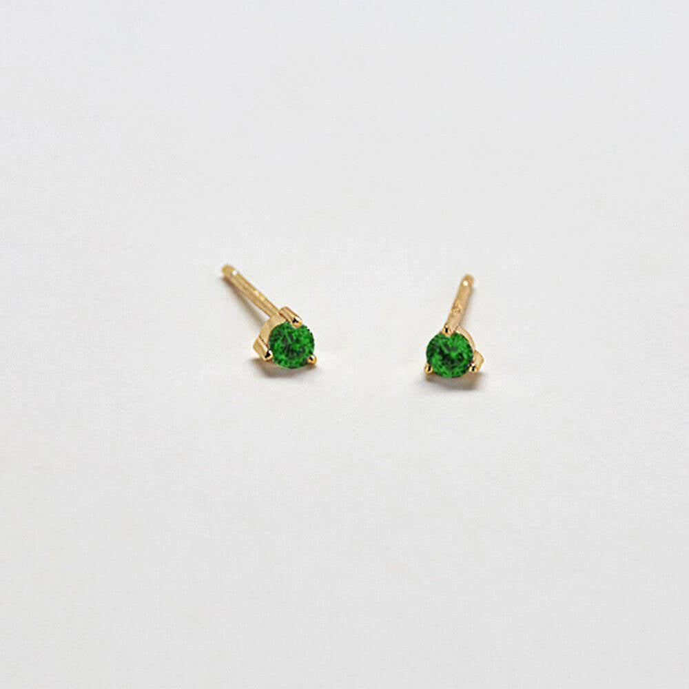 Green CZ Round Stud Earrings Precious Finish