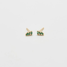 Green Triple Baguette Gold Studs Natural Spark