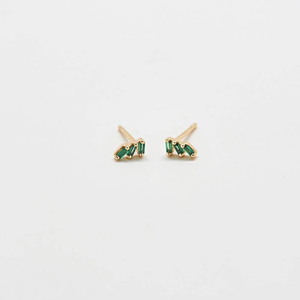 Green Triple Baguette Gold Studs Fresh Light Versatile Touch