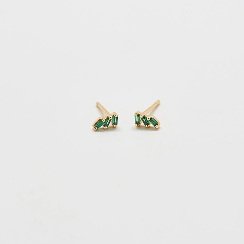 Green Triple Baguette Gold Studs Premium Form