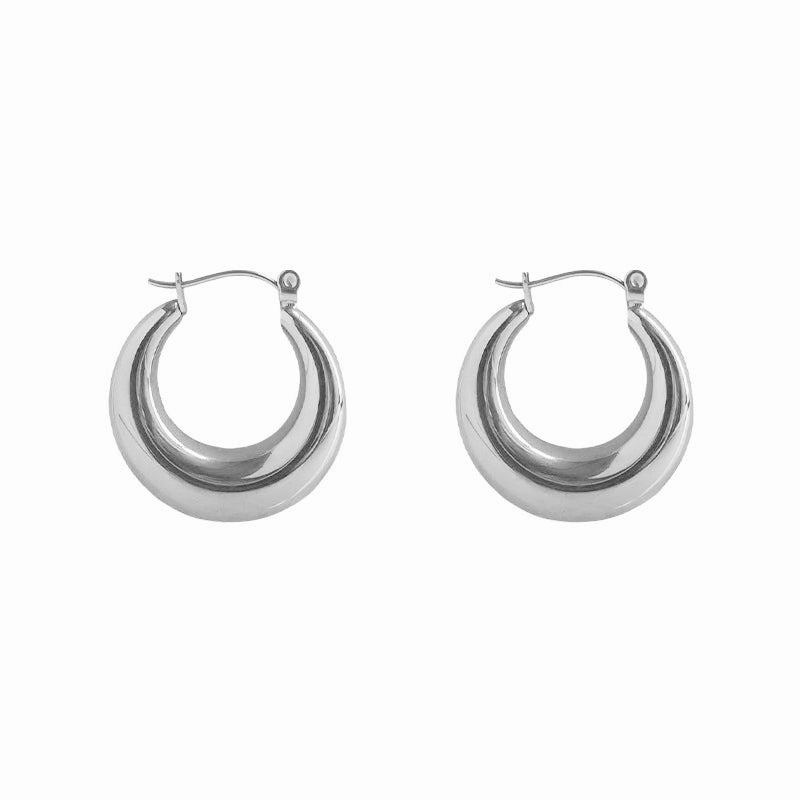 Modern pieces Elegant Gift Greta 18K Gold Plated Minimalist Oval Hoops | Minimalist Crescent Earrings, Chubby Round Latch Back Earrings,Chunky Gold Round Hoop Earrings