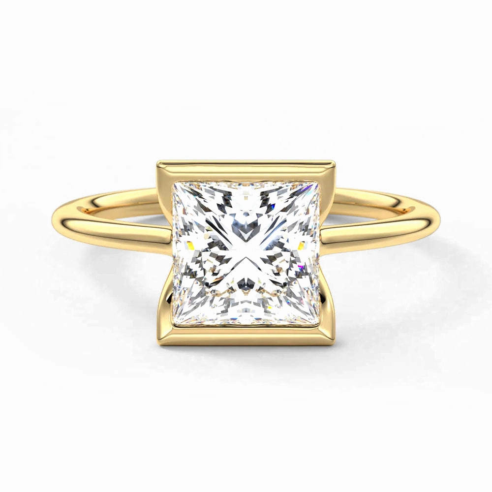 Half Bezel Moissanite Princess Cut Engagement Ring Beauty Element