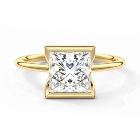 Distinctive Jewelry Half Bezel Moissanite Princess Cut Engagement Ring