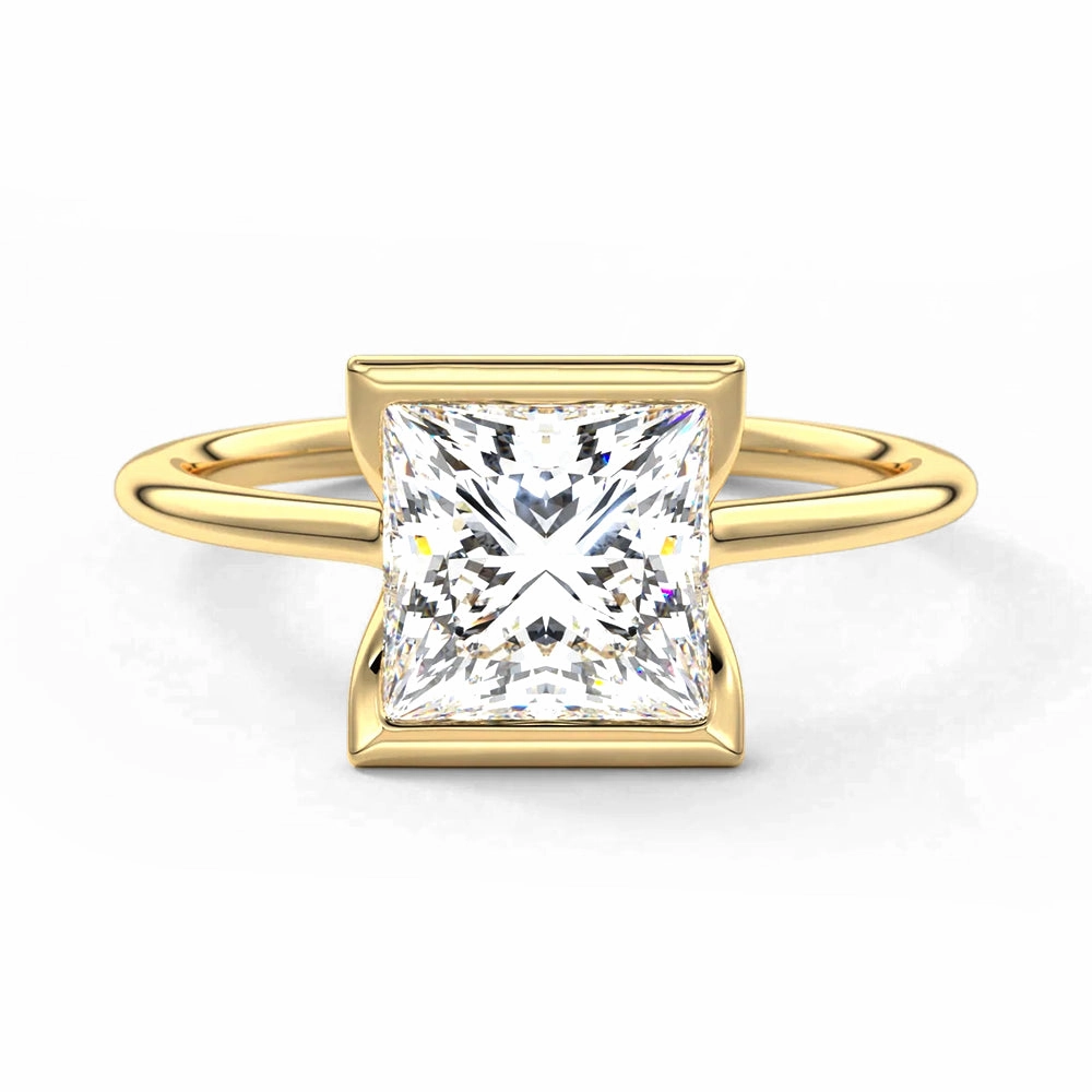 Accent Detail Handcrafted Detail Half Bezel Moissanite Princess Cut Engagement Ring