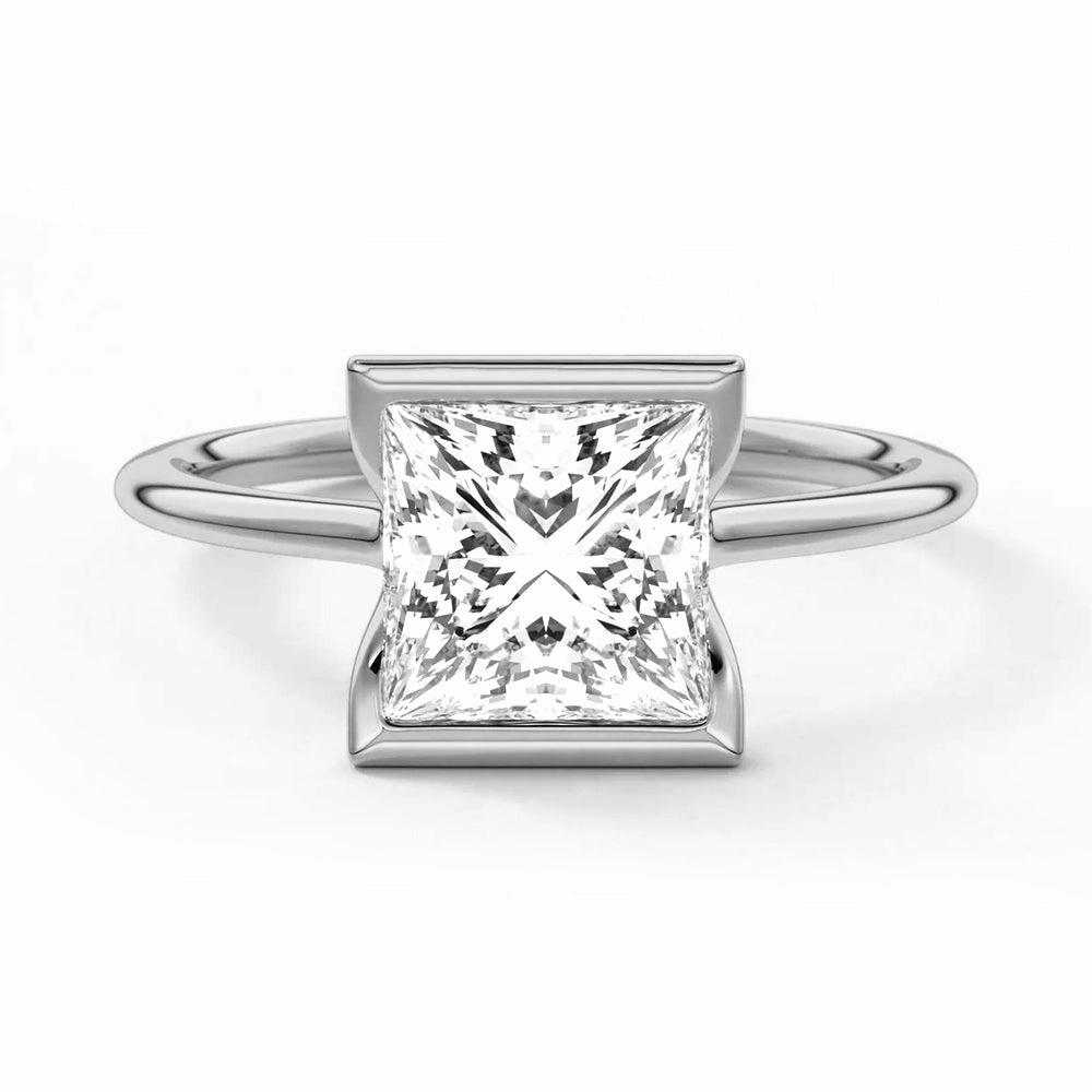 Half Bezel Moissanite Princess Cut Engagement Ring Fine Detailing