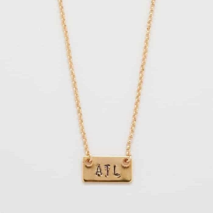 Dazzling Accent Starry Look Hand Stamped "ATL" Gold Necklace