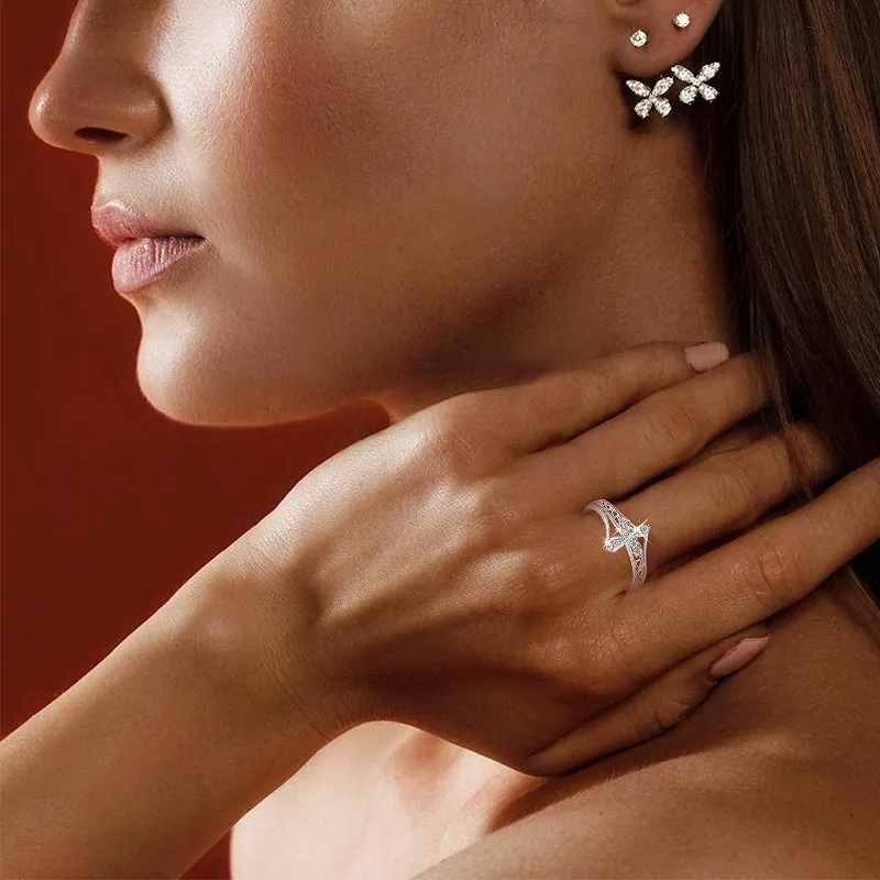 Handcrafted Cross Sterling Silver Amulet Ring Glamorous Sparkle