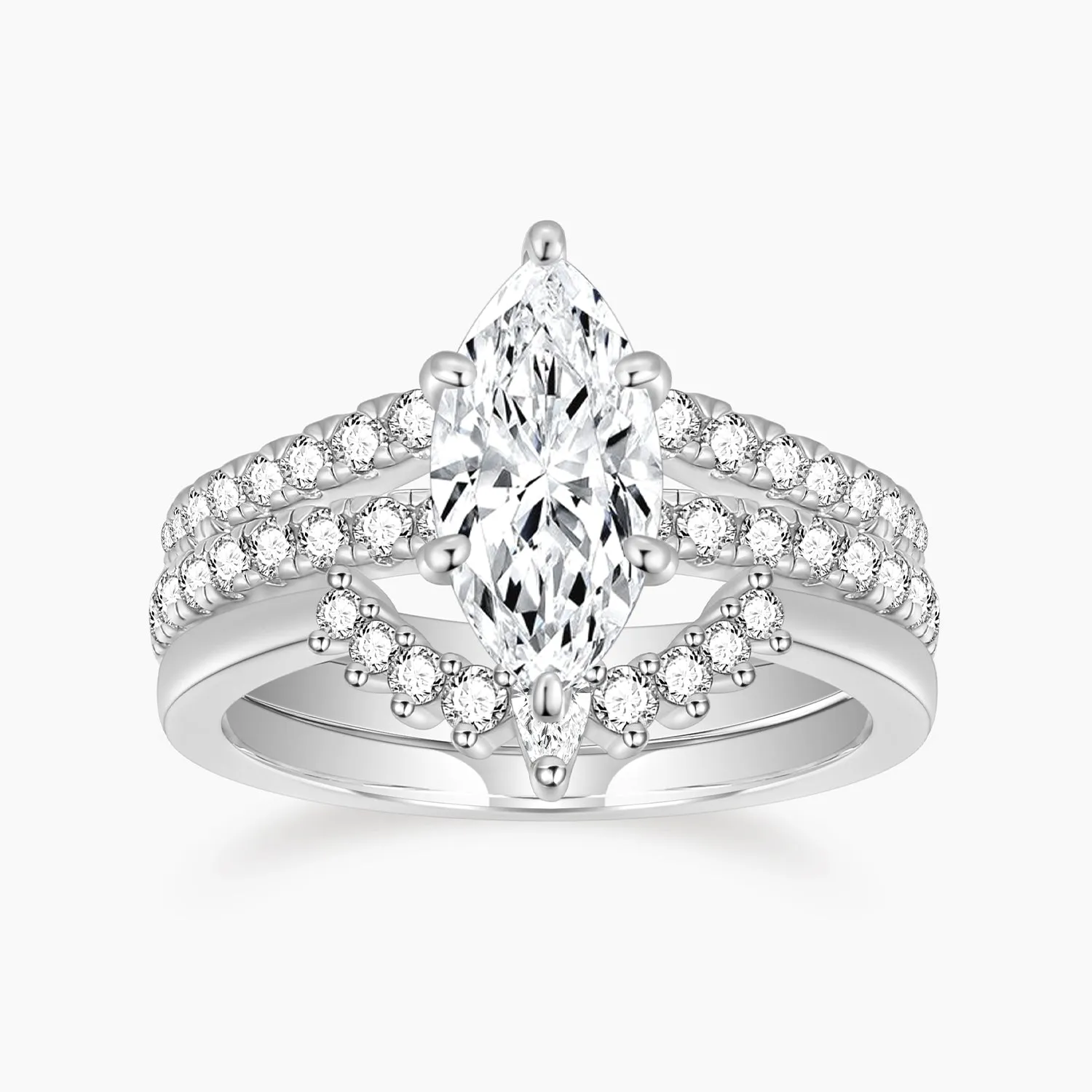 2CT Marquise Cut Crown Bridal Ring 3 Piece Ring Set Sparkling Touch