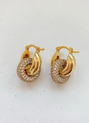 Duo Round Zirconia Hoop Earrings Pop Element Polished Elegance