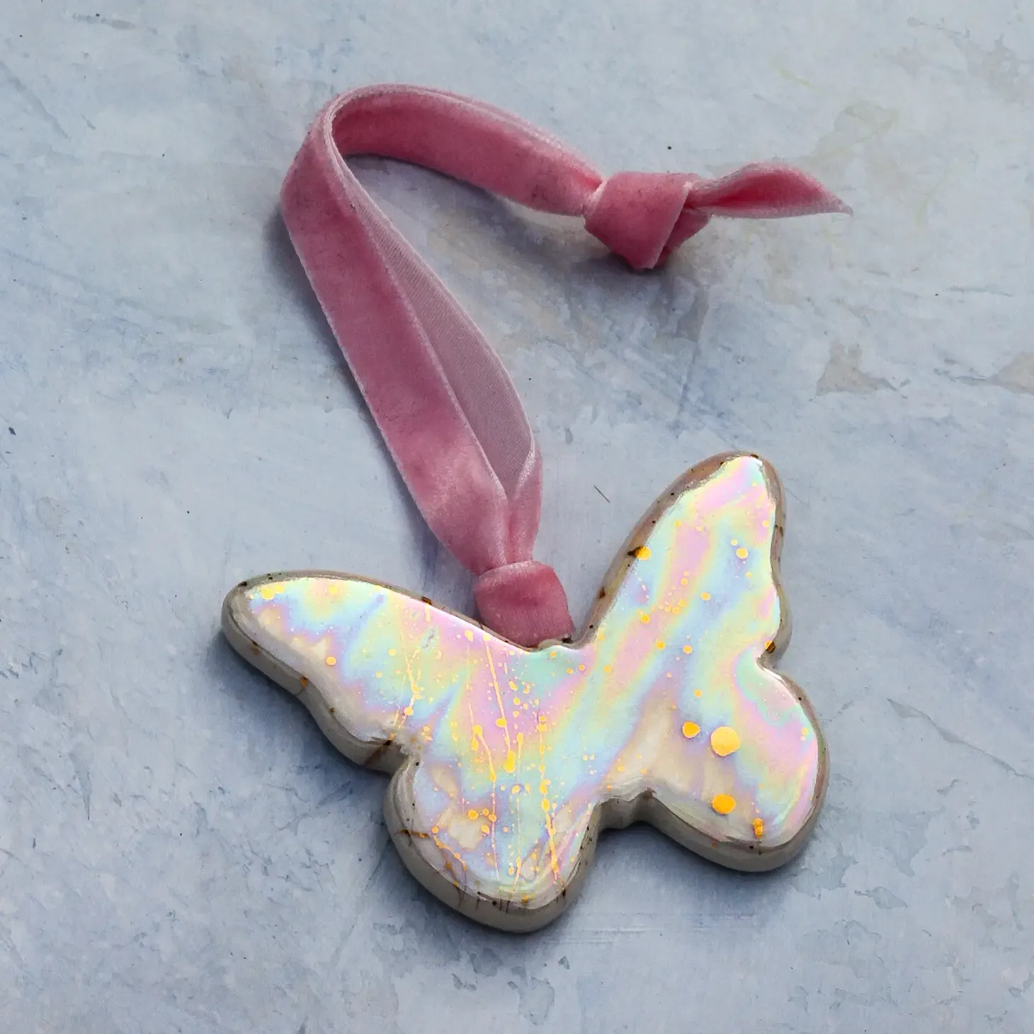 Wedding Gift Handmade Ceramic Butterfly Ornament - Gold Iridescent
