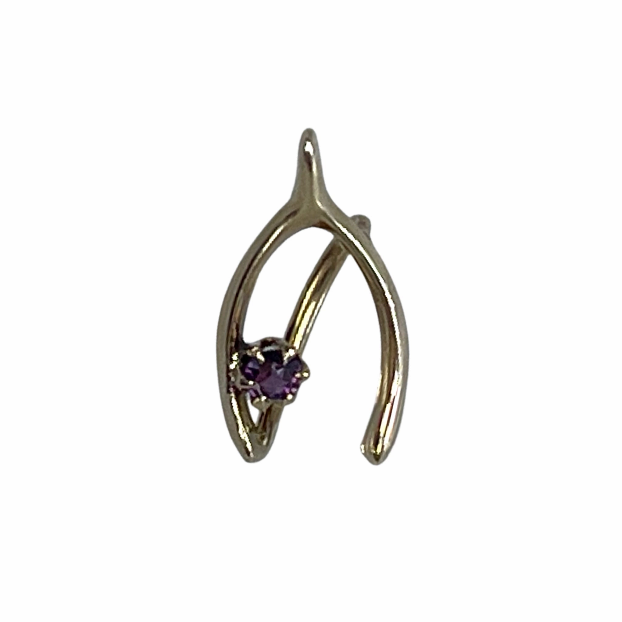 Antique Amethyst Wishbone Pendant in 14K Yellow Gold. Upcycled Repurposed Hatpin. January Birthstone. Glistening Gem Casual Elegance