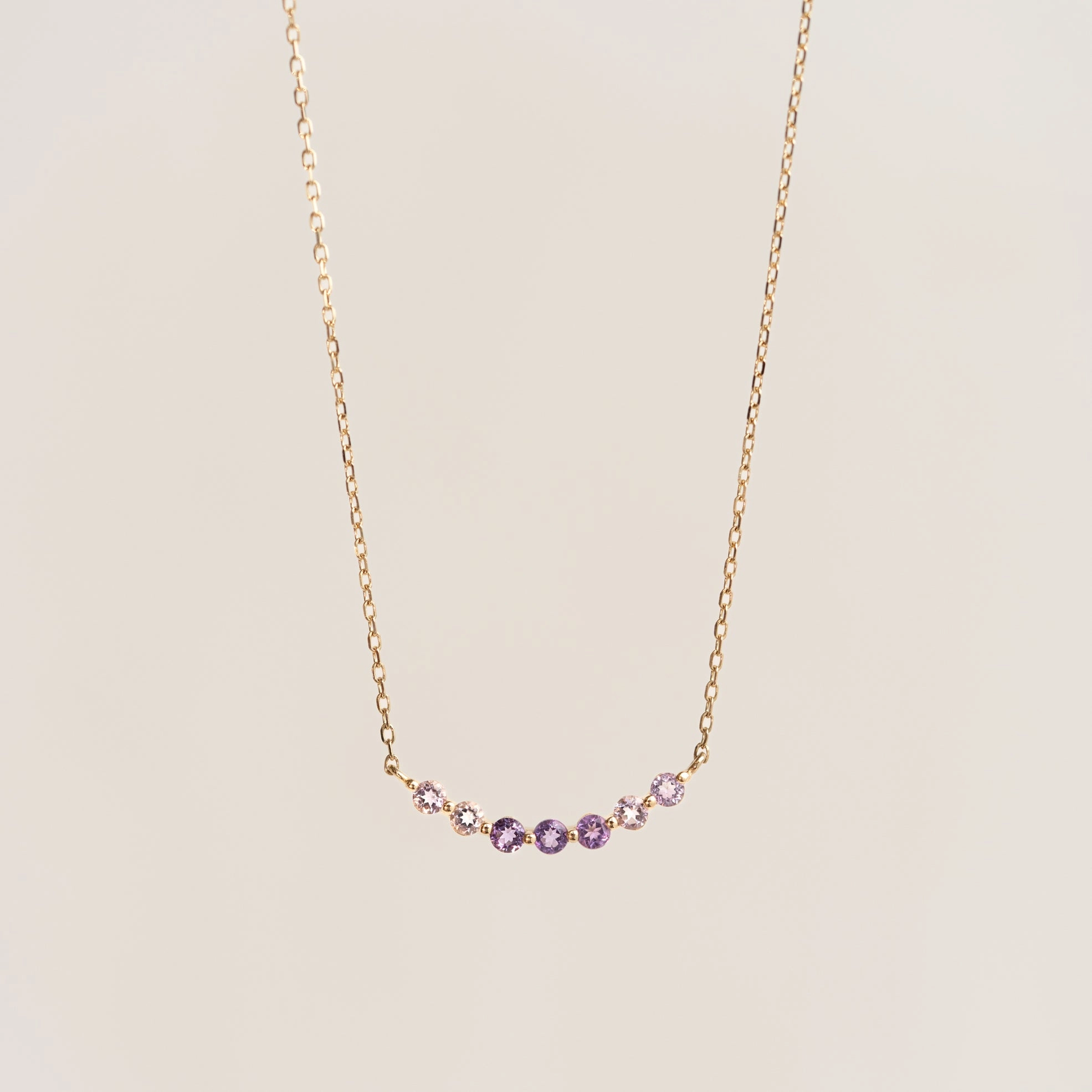 February Birthstone Necklace 14k Gold - Ombre Amethyst Balanced Form