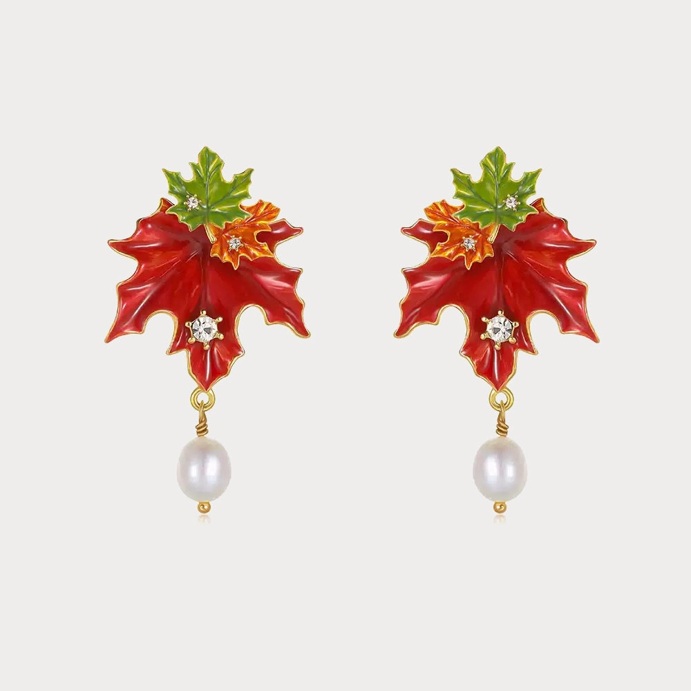 Unique Item Glittery Accessory Maple Leaf Pearl Earrings
