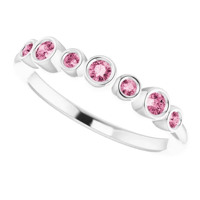 14K White Pink Tourmaline Bezel-Set Ring Gift Under 100