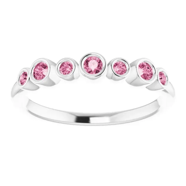 Delicate Item 14K White Pink Tourmaline Bezel-Set Ring