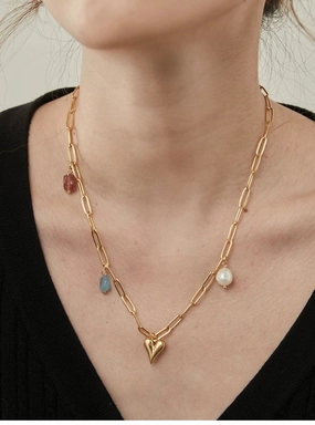 Heart & Gemstone Medley Gold Chain Necklace Timeless Embellishments