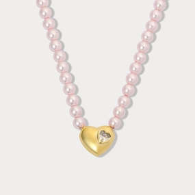 Casual Day Mother??s Accent Heart Pink Pearl Necklace