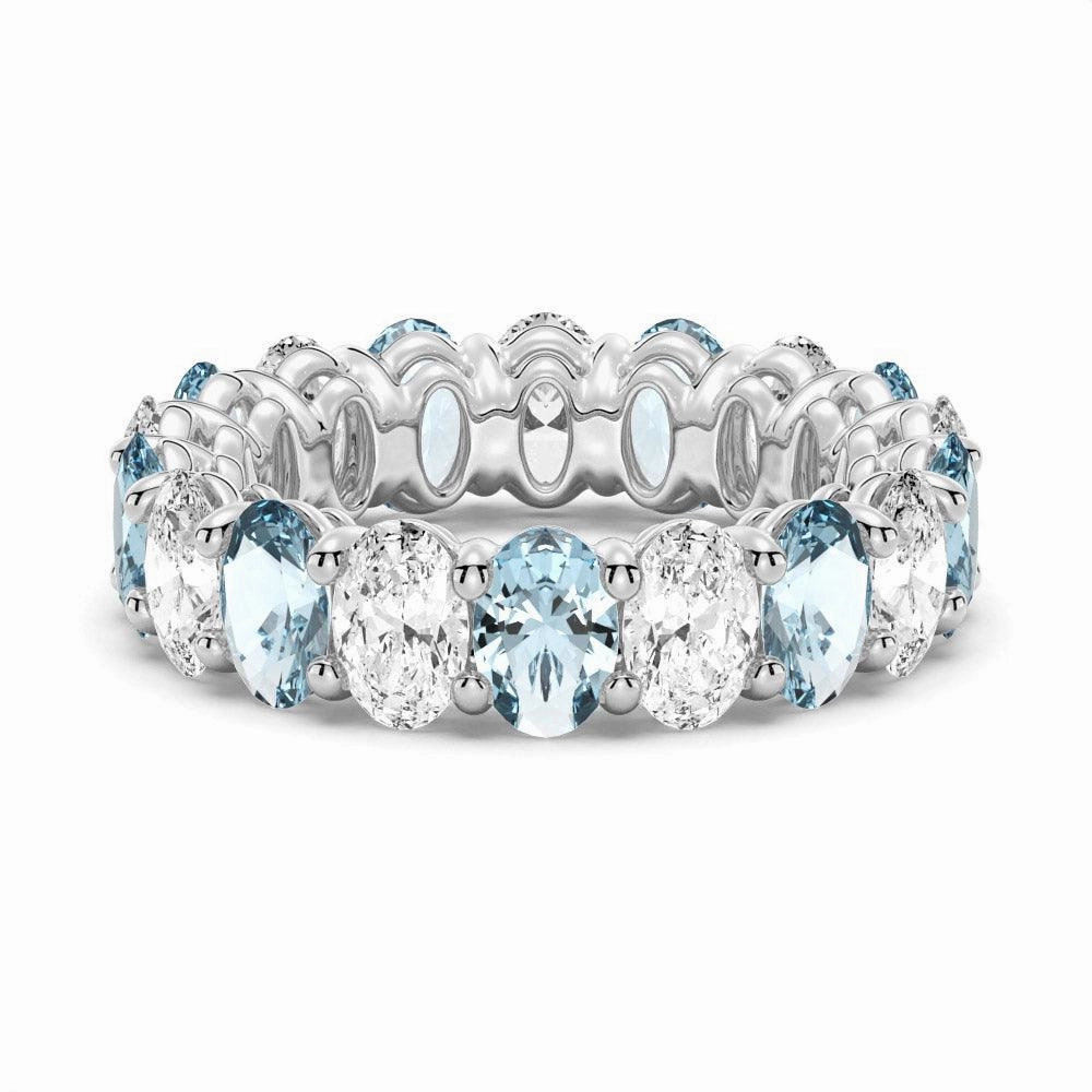 Modern Accessory Sparkling Detail 6.6 CT. Lab Grown White Sapphire with Aquamarine Gemstone Band
