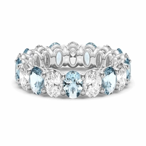 Charming Accent 6.6 CT. Lab Grown White Sapphire with Aquamarine Gemstone Band