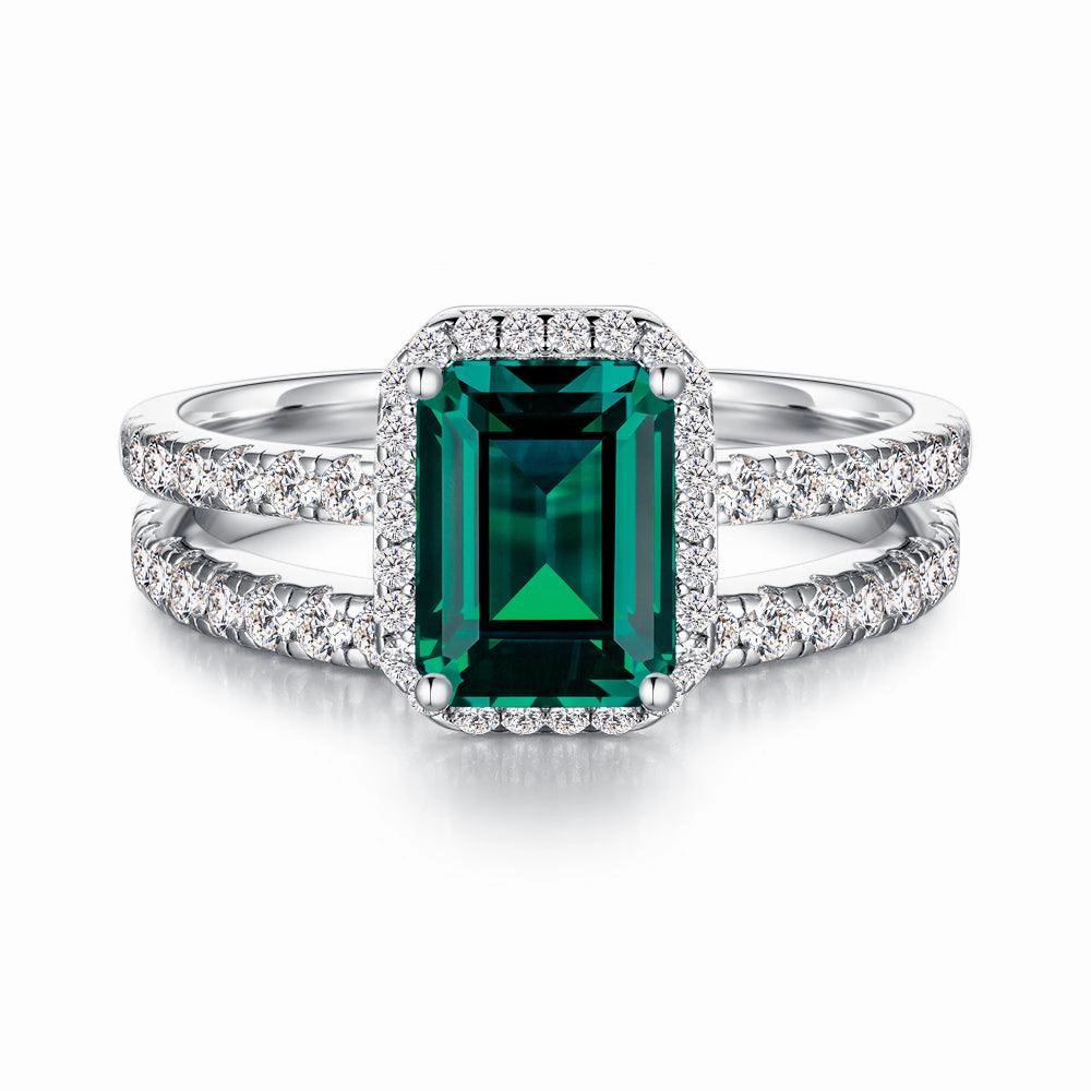 Stylish Vibe Custom Craftwork 2 CT. Lab Grown Emerald Ring Set with Matching Wedding Band