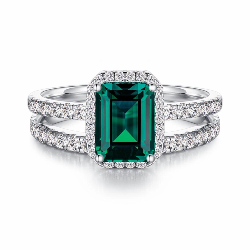 Eternal Classic 2 CT. Lab Grown Emerald Ring Set with Matching Wedding Band