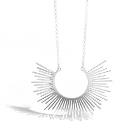 Budget-Friendly Ornament Event Jeweled Adornment Helios - Sun Pendant Necklace - Silver