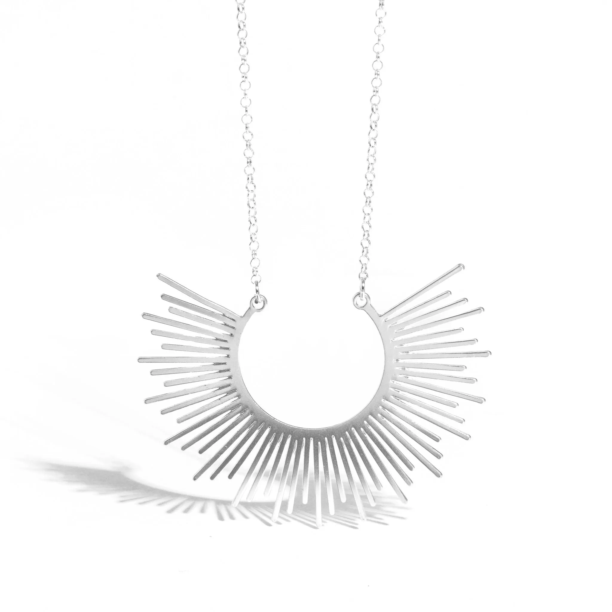 Budget-Friendly Ornament Event Jeweled Adornment Helios - Sun Pendant Necklace - Silver