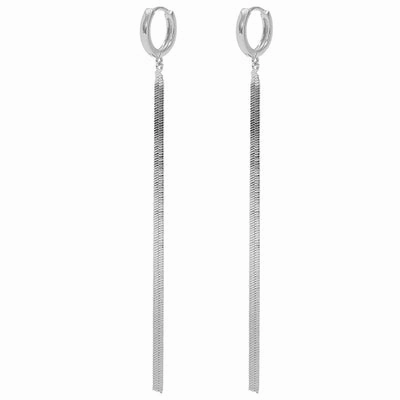 Herringbone Long Tassel Huggie Hoop Earrings 18K Gold/Silver Impressive Accent