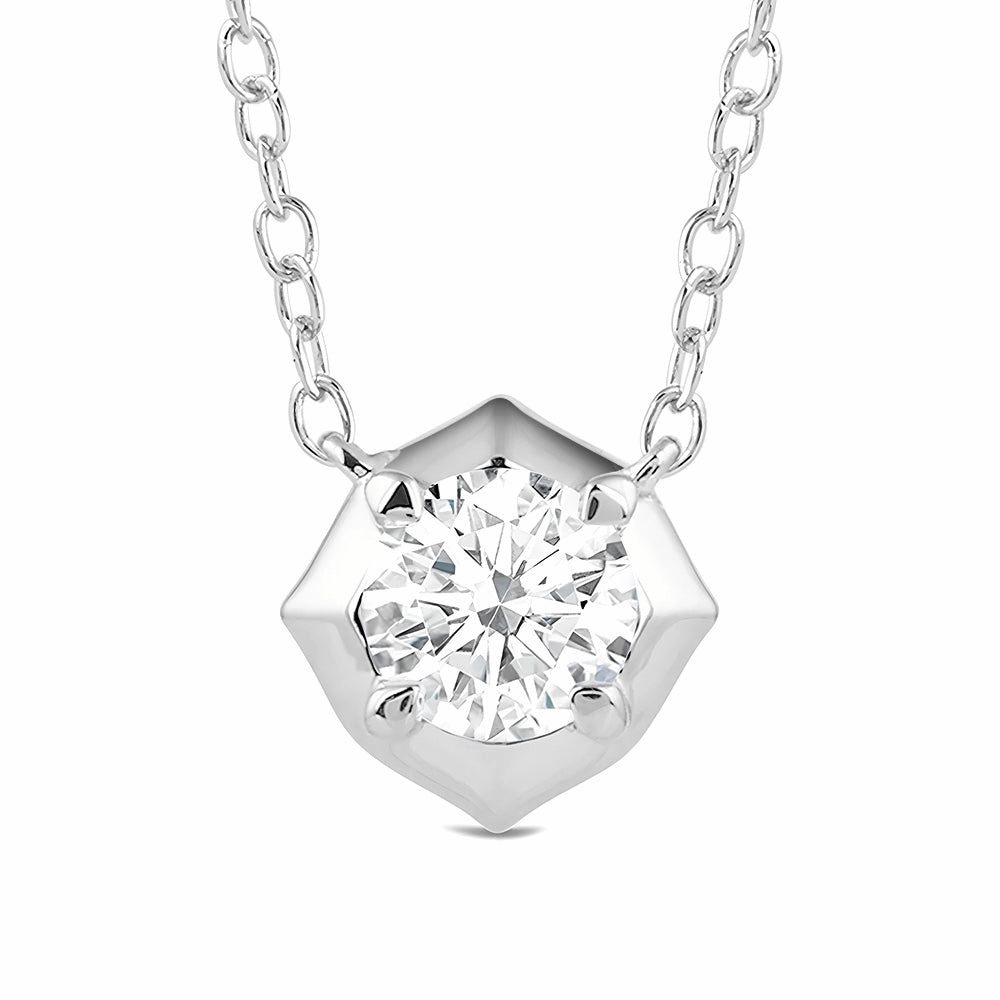 Hexagonal Lab Grown Diamond Solitaire Pendant Necklace Comfort Mood Glow Layer
