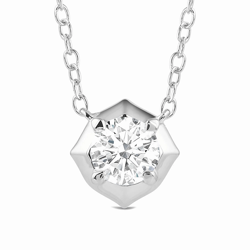 Clean Texture Hexagonal Lab Grown Diamond Solitaire Pendant Necklace