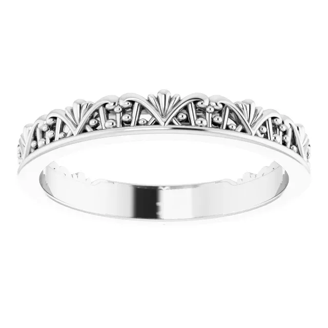 Giftable Jewelry Ornate Mark 14K White Stackable Crown Ring