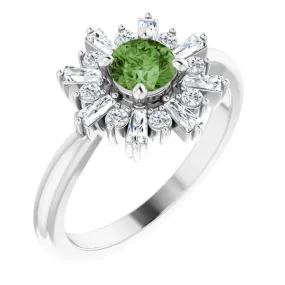 Pre Assembled 14K White 5 mm Round Green Tourmaline & 3/8 CTW Diamond Ring