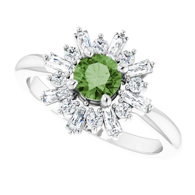 Creative Token 14K White 5 mm Round Green Tourmaline & 3/8 CTW Diamond Ring