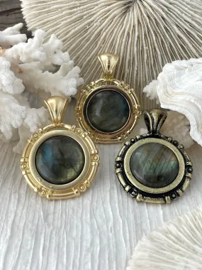 AAA Labradorite Stone Pendant with Bezel, Natural Stone Cabochon, comes in a variety of patterns,3 bezel colors, Natural Stone, Fast Ship. for meditation Creative Flair