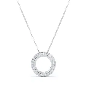Pave 0.50 Carat Round Cut Moissanite Double Circle Pendant Necklace In White Gold Ornamental Adornment
