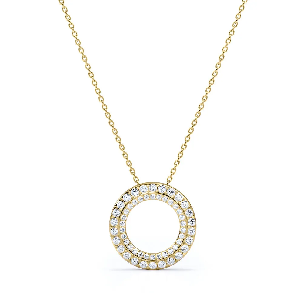 Short Item Budget-Friendly Gift Pave 0.50 Carat Round Cut Moissanite Double Circle Pendant Necklace In White Gold