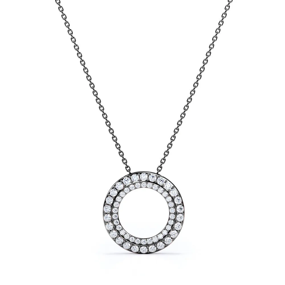 Stylish Jewelry Pave 0.50 Carat Round Cut Moissanite Double Circle Pendant Necklace In White Gold