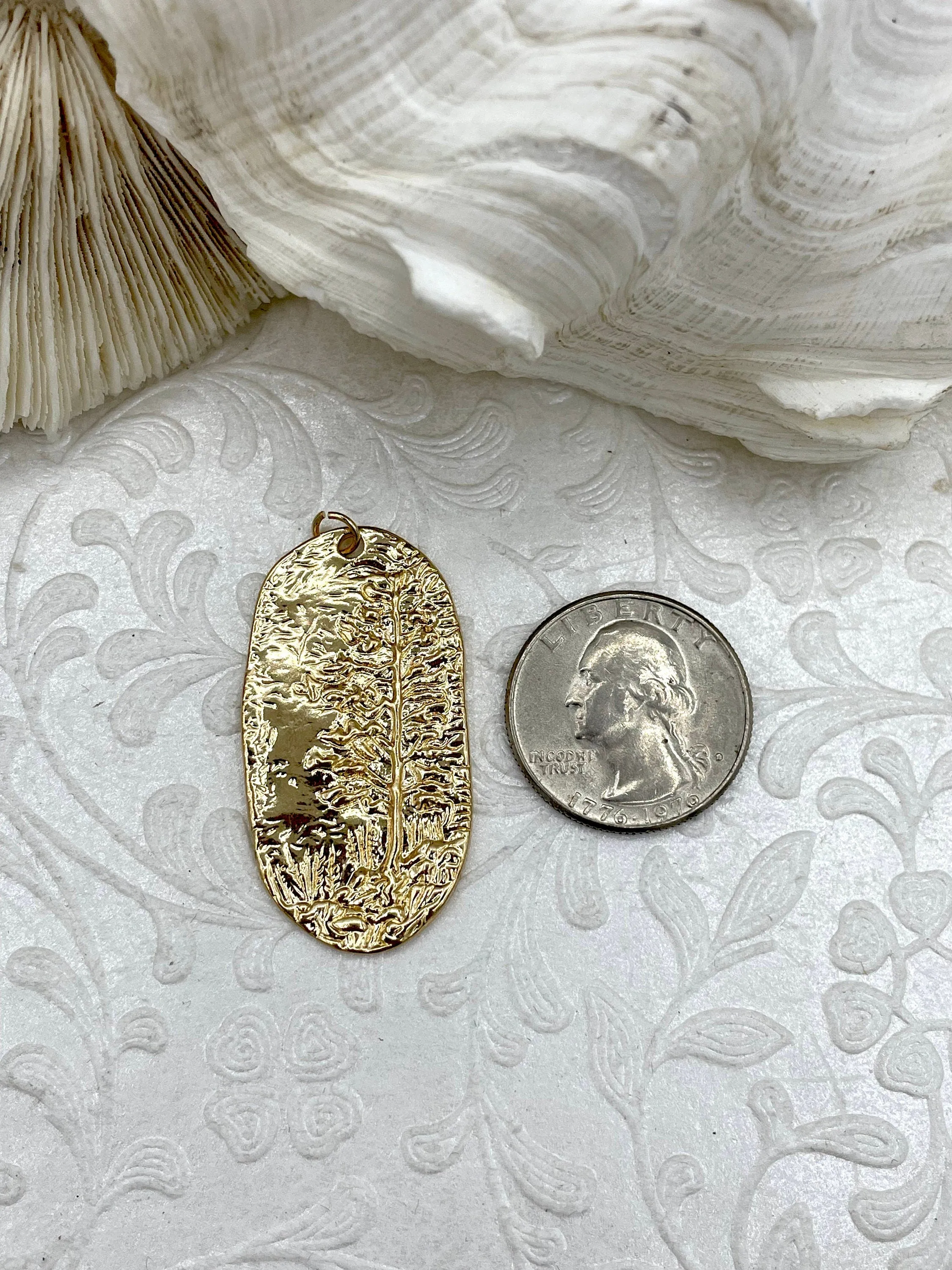 Classic Item High Quality Brass Sequoia Tree Medallion, Tree/Pendant,  Gold plating, Rhodium or Matte Gold, 42mmx 22mm, 3 Finishes. Fast Ship