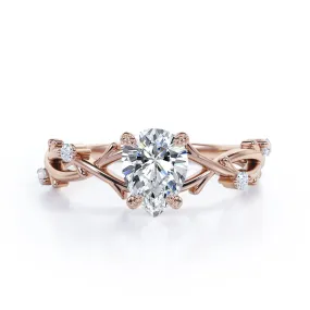 Nature Inspired 0.55 Carat Pear Moissanite Twisted Engagement Ring Effortless Glimmer Graceful Craft
