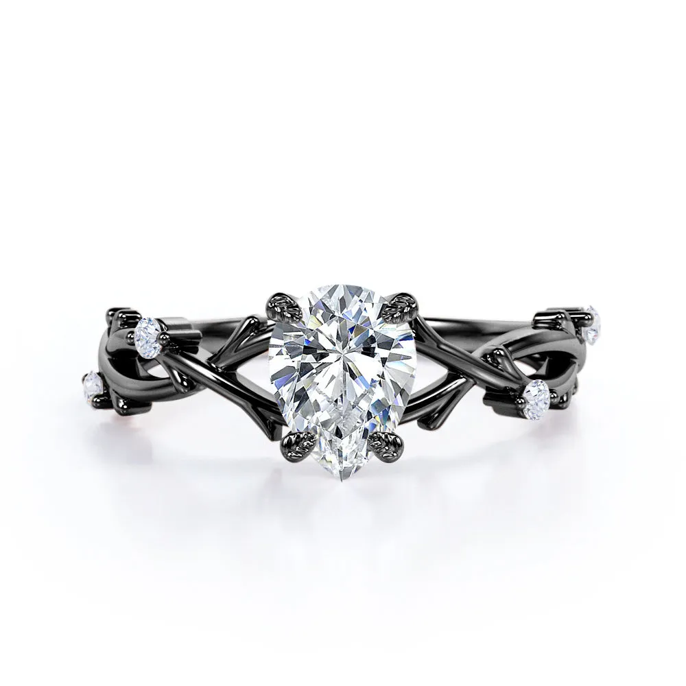 Shiny Craft Nature Inspired 0.55 Carat Pear Moissanite Twisted Engagement Ring