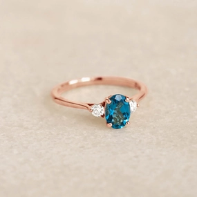 Romantic Event Opulent Glow London Blue Topaz and Diamond Ring Rose Gold - Kindra