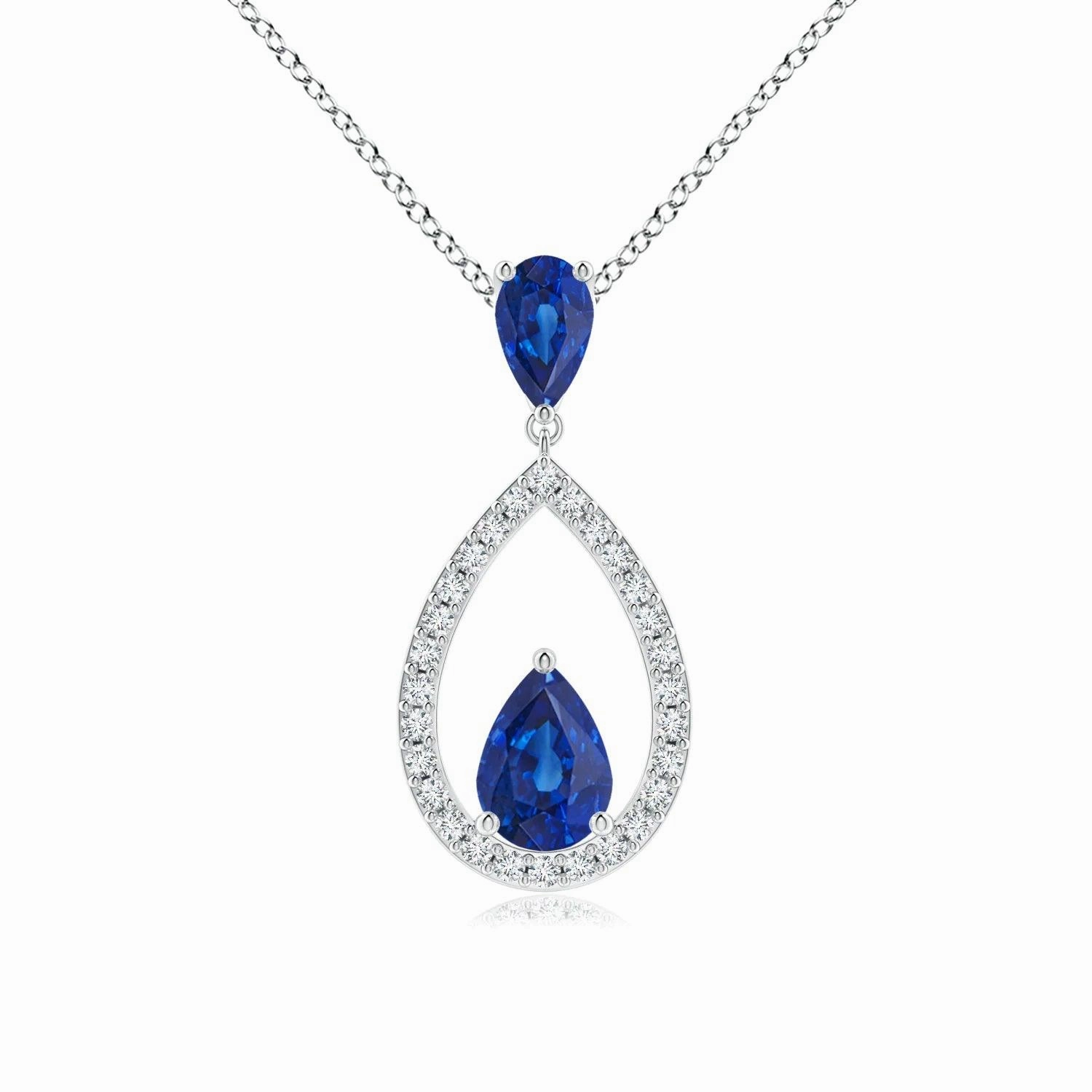1.64 CT. Blue Sapphire and White Sapphire Drop Pendant Modern Elegance Versatile Charm