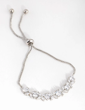 Silver Cubic Zirconia Navette Flower Toggle Tennis Bracelet Party Design Trendy Touch