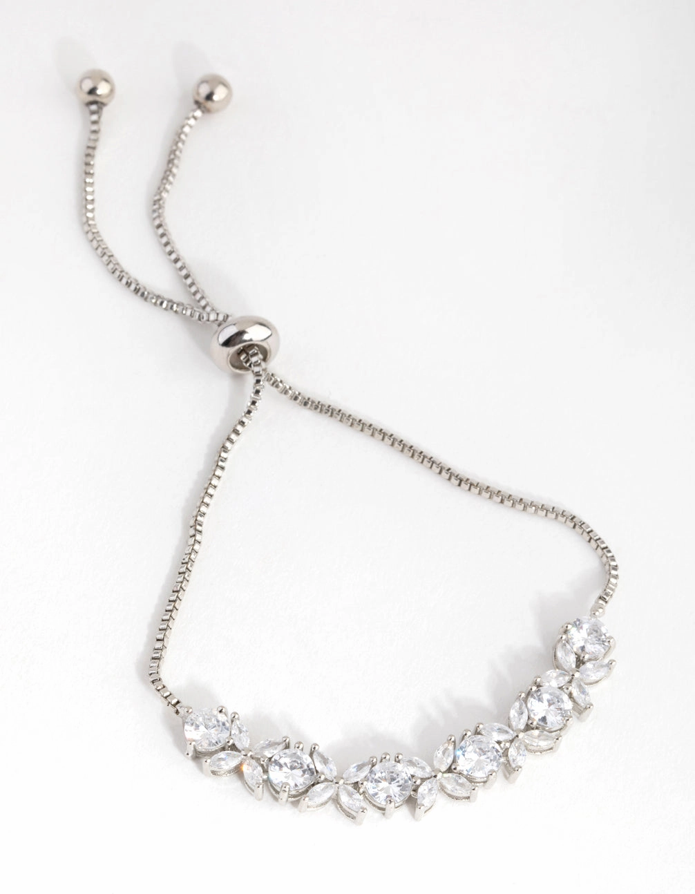 Silver Cubic Zirconia Navette Flower Toggle Tennis Bracelet Party Design Trendy Touch