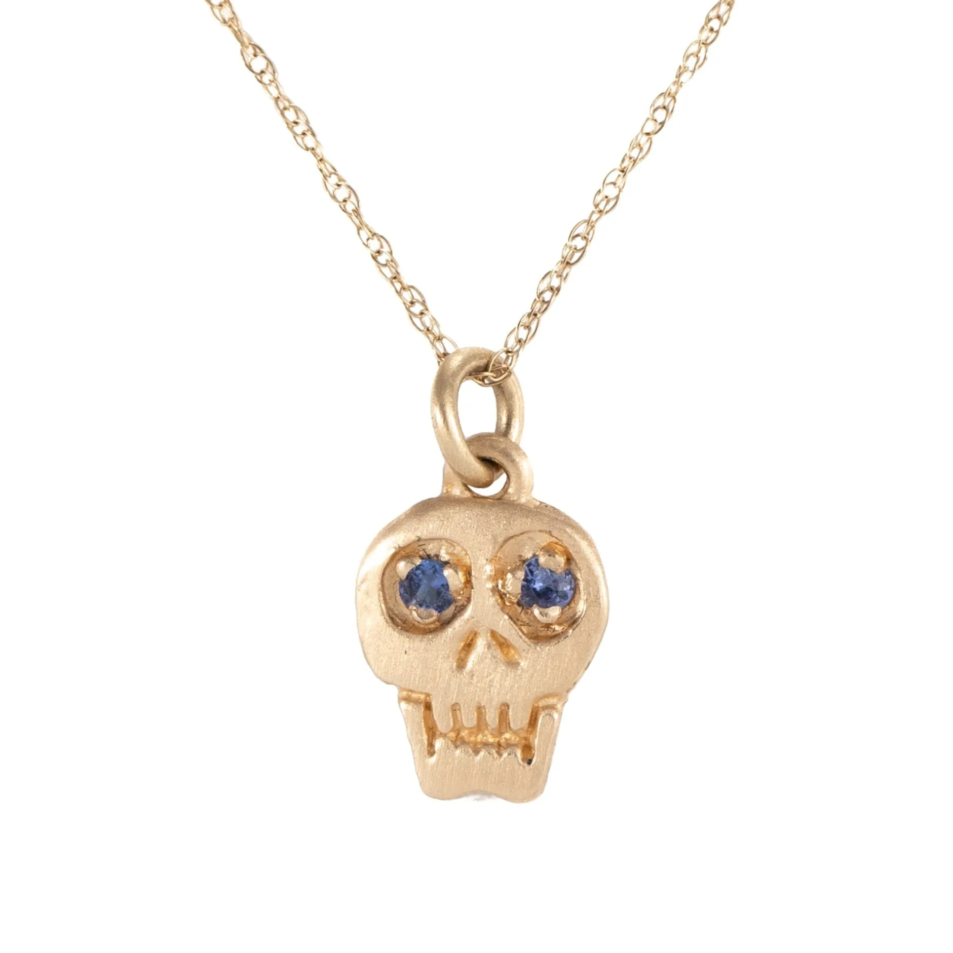 Charmed Skull Blue Sapphire Necklace - 14k Gold Gift Fit