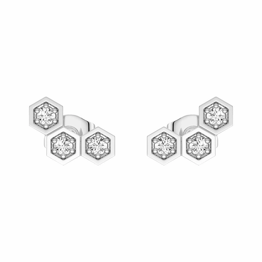 Honeycomb Hexagon Cluster Stud Earrings with Lab Grown Diamonds Elegant Jewelry