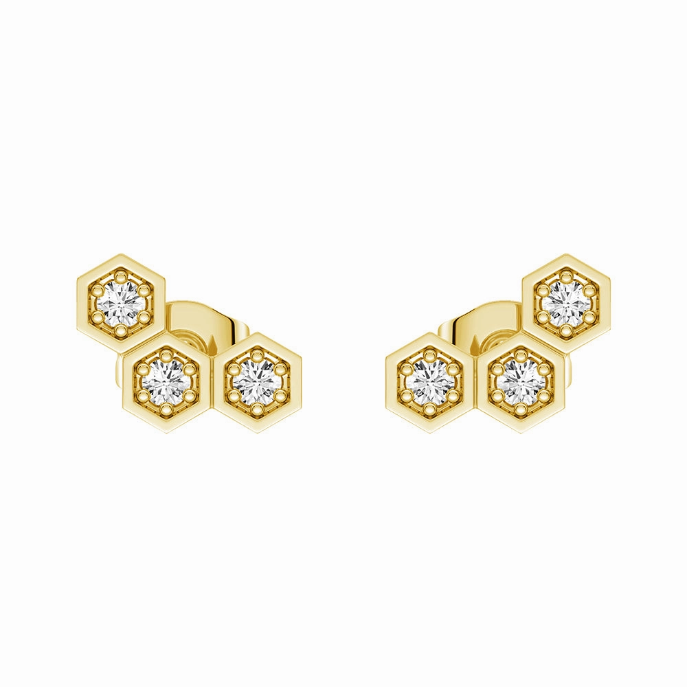 Honeycomb Hexagon Cluster Stud Earrings with Lab Grown Diamonds Effortless Fit Daily Detail