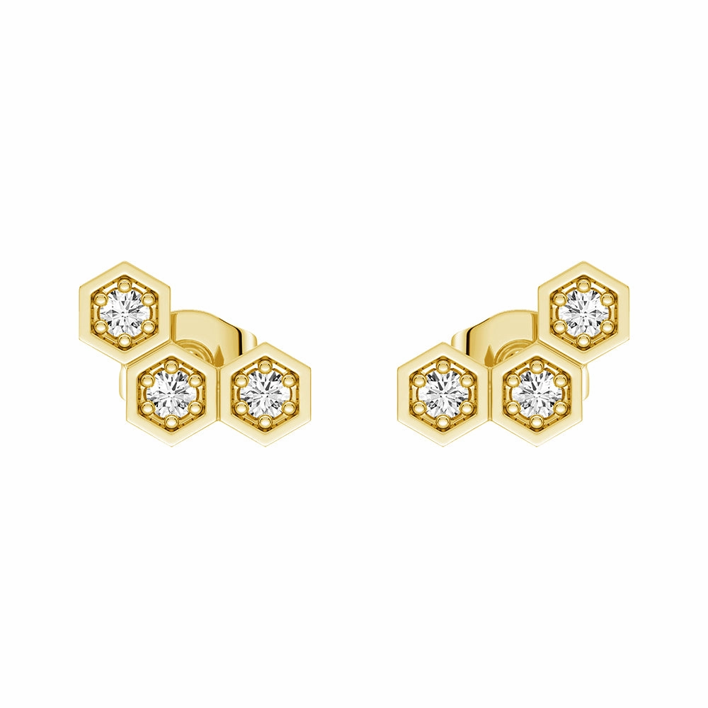 Gleaming Feature Honeycomb Hexagon Cluster Stud Earrings with Lab Grown Diamonds