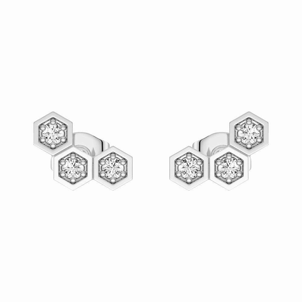 Delicate Feature Modern Elegance Honeycomb Hexagon Cluster Stud Earrings with Lab Grown Diamonds